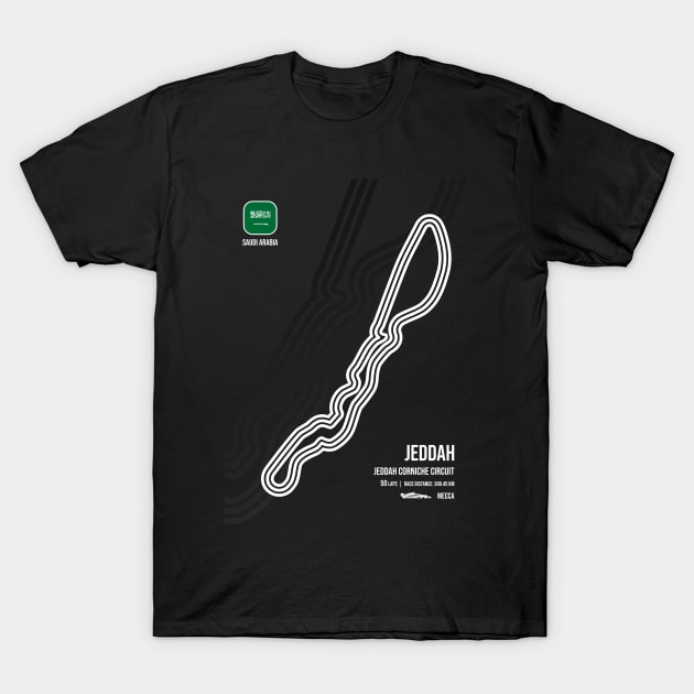 Jeddah Race Track (B&W) T-Shirt by RaceCarsDriving